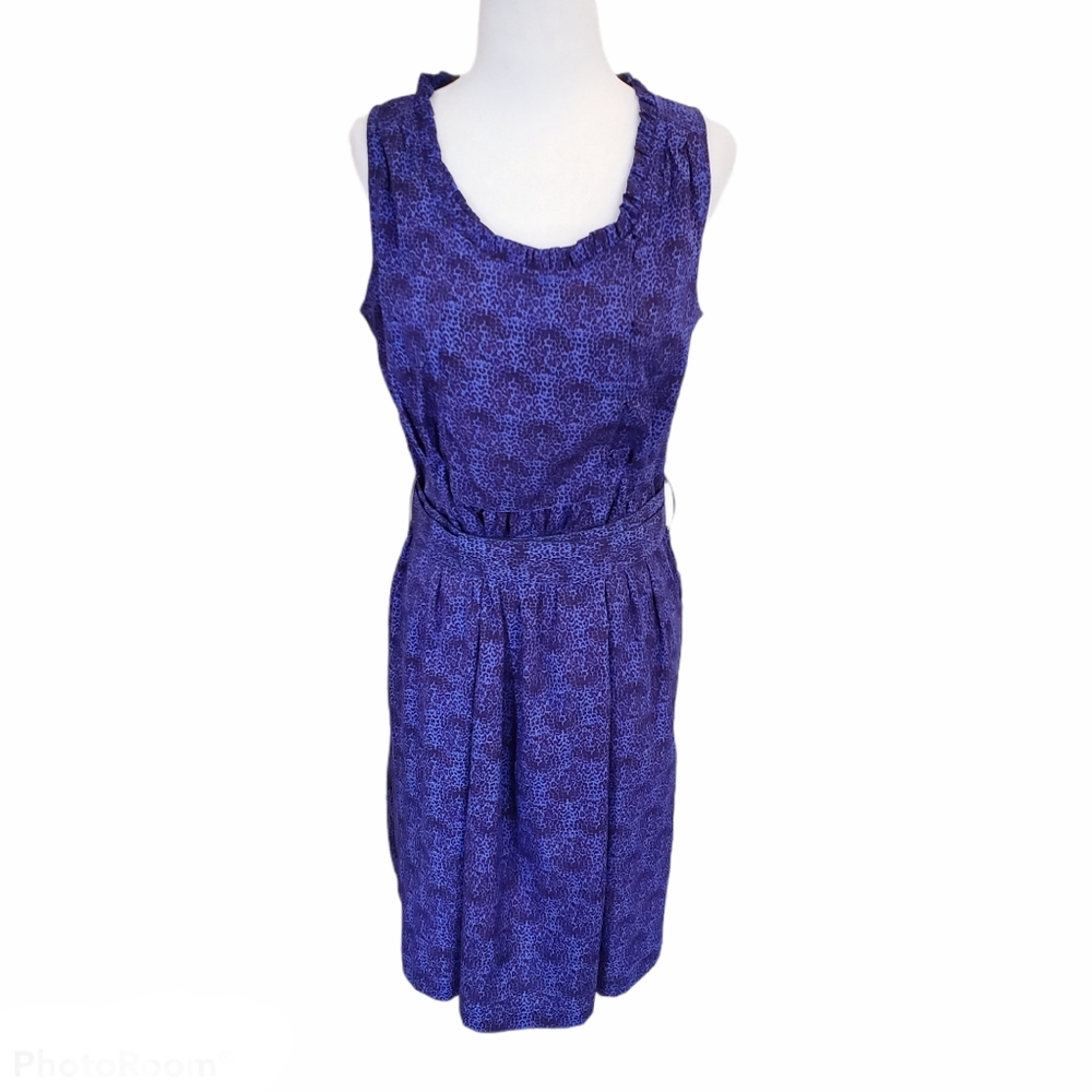 Scotch & Soda Purple Patterned Sleeveless Belted Dress, Ruffle Detail, Size S